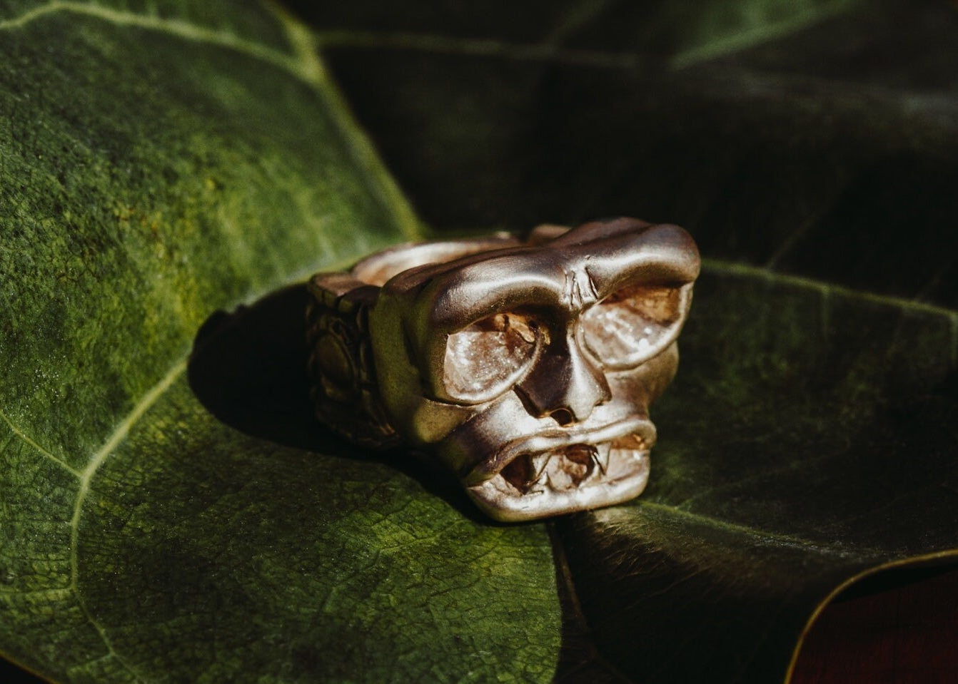 Monkey Skull Ring - Handcarved, Bronze